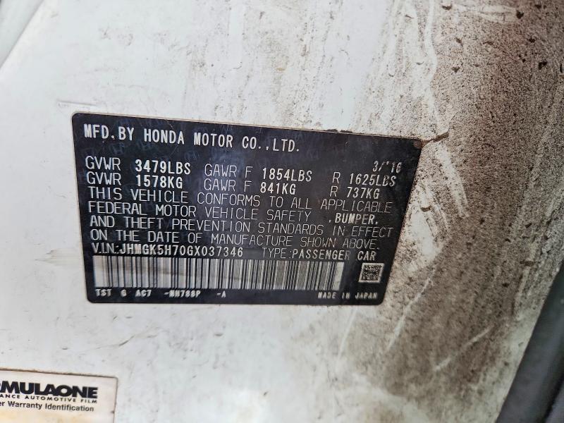 Aukcja sprzedaży 2016 Honda Fit, vin: JHMGK5H70GX037346, numer aukcji: 70916406