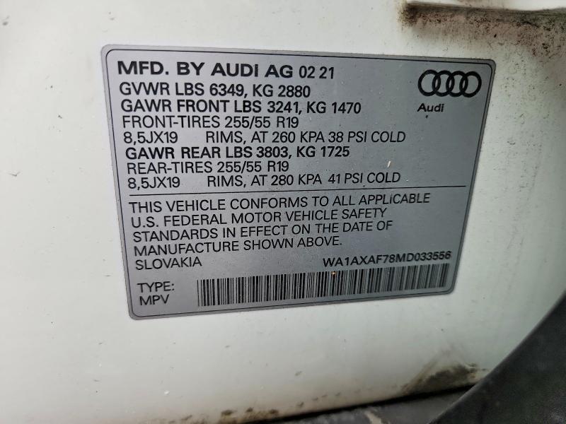 Продажа на аукционе авто 2021 Audi Q7, vin: WA1AXAF78MD033556, номер лота: 69615566