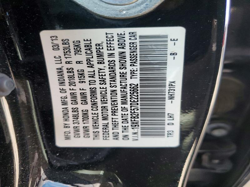 Aukcja sprzedaży 2013 Honda Civic, vin: 19XFB2F57DE225662, numer aukcji: 66992286