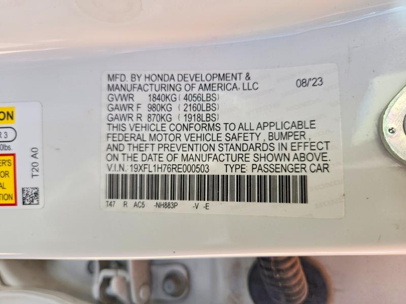 70097136 :رقم المزاد ، 19XFL1H76RE000503 vin ، 2024 Honda Civic مزاد بيع