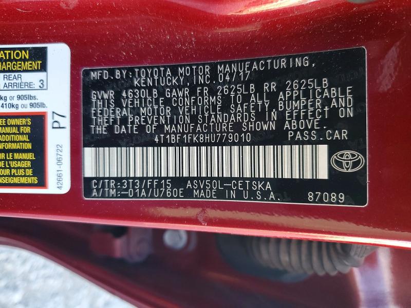 Продаж на аукціоні авто 2017 Toyota Camry, vin: 4T1BF1FK8HU779010, номер лоту: 69168896