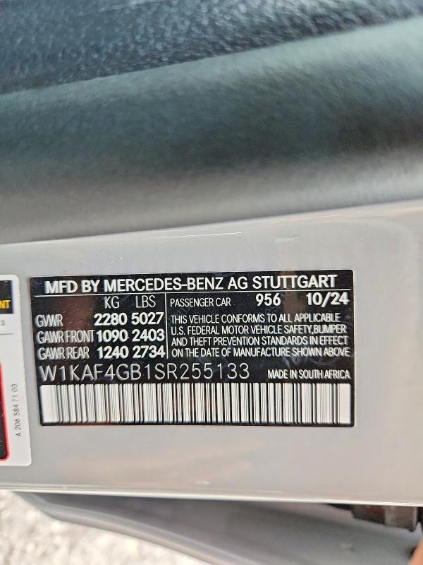 Продажа на аукционе авто 2025 Mercedes-benz C, vin: W1KAF4GB1SR255133, номер лота: 68856016