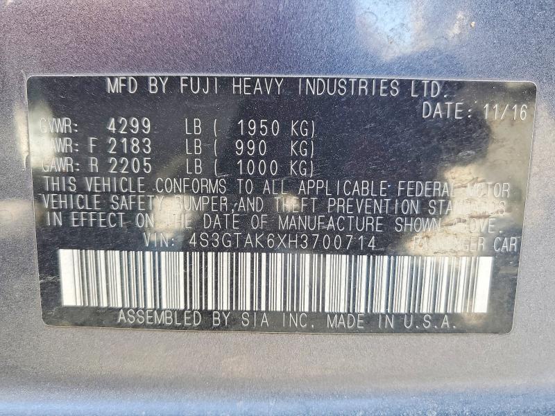 68406376 :رقم المزاد ، 4S3GTAK6XH3700714 vin ، 2017 Subaru Impreza مزاد بيع