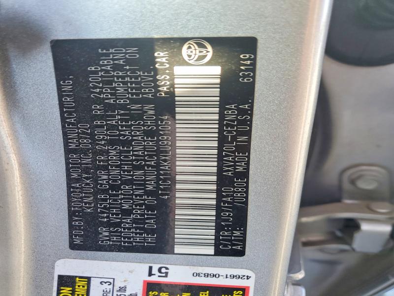 Auction sale of the 2020 Toyota Camry, vin: 4T1C11AKXLU991054, lot number: 68671596
