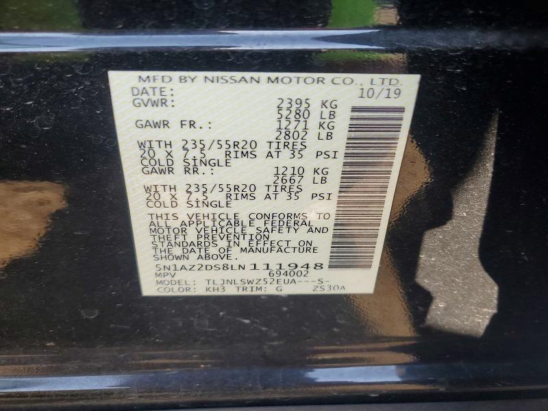 2020 Nissan Murano მანქანა იყიდება აუქციონზე, vin: 5N1AZ2DS8LN111948, აუქციონის ნომერი: 67505326