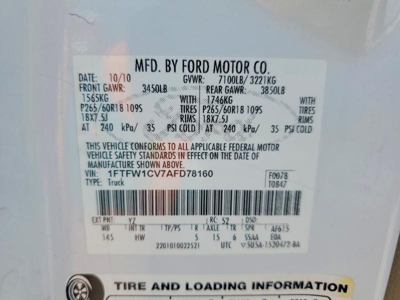 Продаж на аукціоні авто 2010 Ford F150, vin: 1FTFW1CV7AFD78160, номер лоту: 70685336