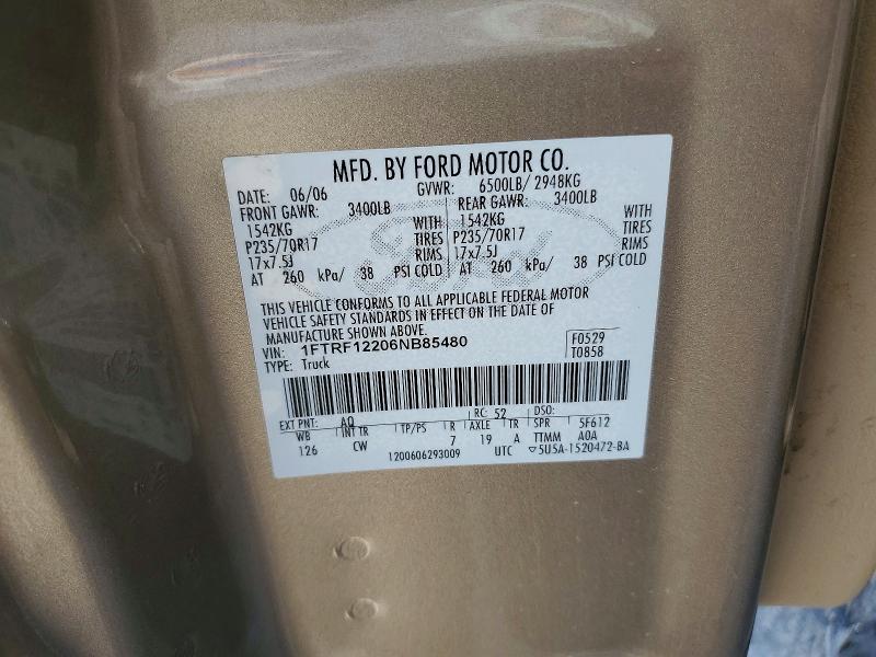 Продаж на аукціоні авто 2006 Ford F150, vin: 1FTRF12206NB85480, номер лоту: 68103366