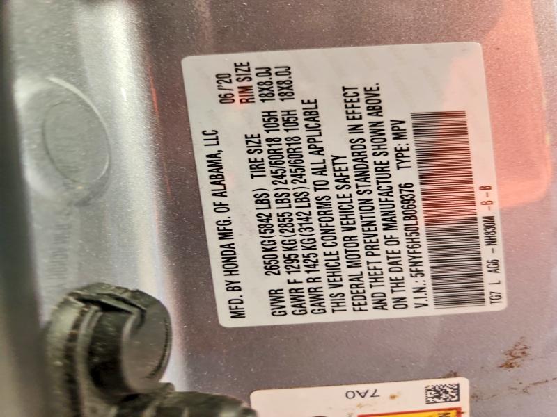 2020 Honda Pilot მანქანა იყიდება აუქციონზე, vin: 5FNYF6H50LB069376, აუქციონის ნომერი: 67952566