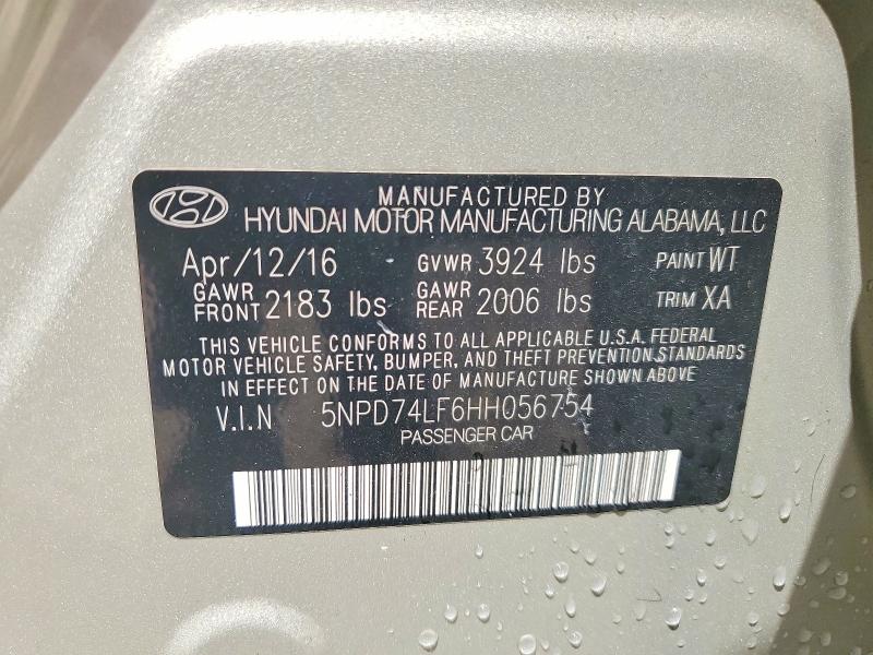 Продажа на аукционе авто 2017 Hyundai Elantra, vin: 5NPD74LF6HH056754, номер лота: 66759336