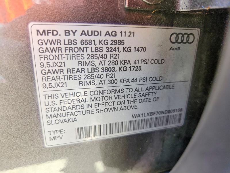 Продажа на аукционе авто 2022 Audi Q7, vin: WA1LXBF70ND006156, номер лота: 67088536