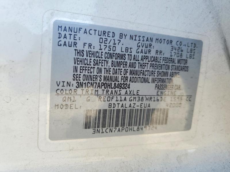 Aukcja sprzedaży 2017 Nissan Versa, vin: 3N1CN7AP0HL849324, numer aukcji: 67209626