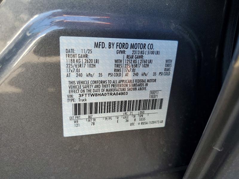 Продаж на аукціоні авто 2026 Ford Maverick, vin: 3FTTW8HA0TRA04903, номер лоту: 66841296