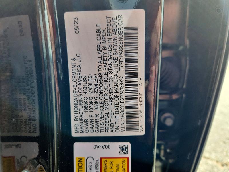 Auction sale of the 2023 Honda Accord, vin: 1HGCY1F37PA033922, lot number: 68247746