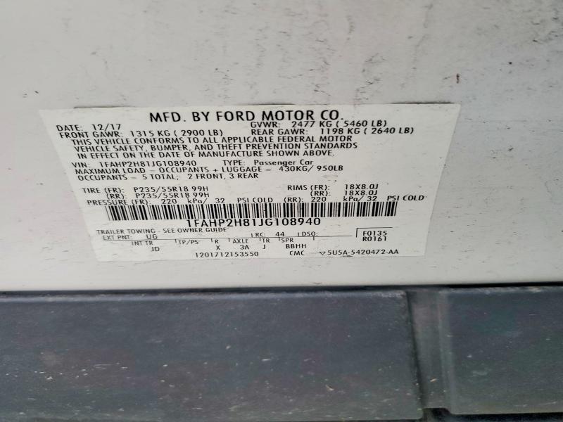 2018 Ford Taurus მანქანა იყიდება აუქციონზე, vin: 1FAHP2H81JG108940, აუქციონის ნომერი: 68306466
