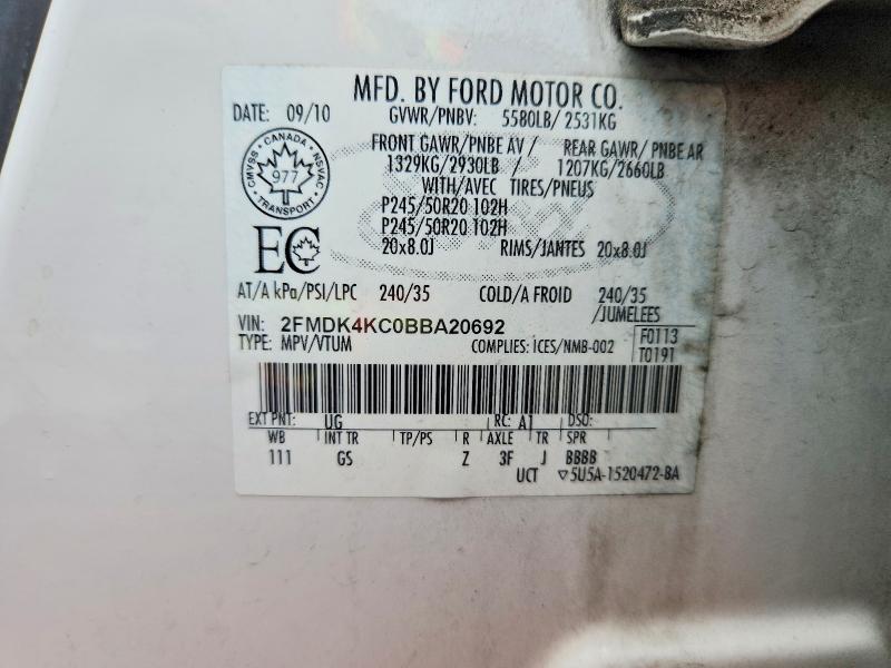 Aukcja sprzedaży 2011 Ford Edge, vin: 2FMDK4KC0BBA20692, numer aukcji: 68924986