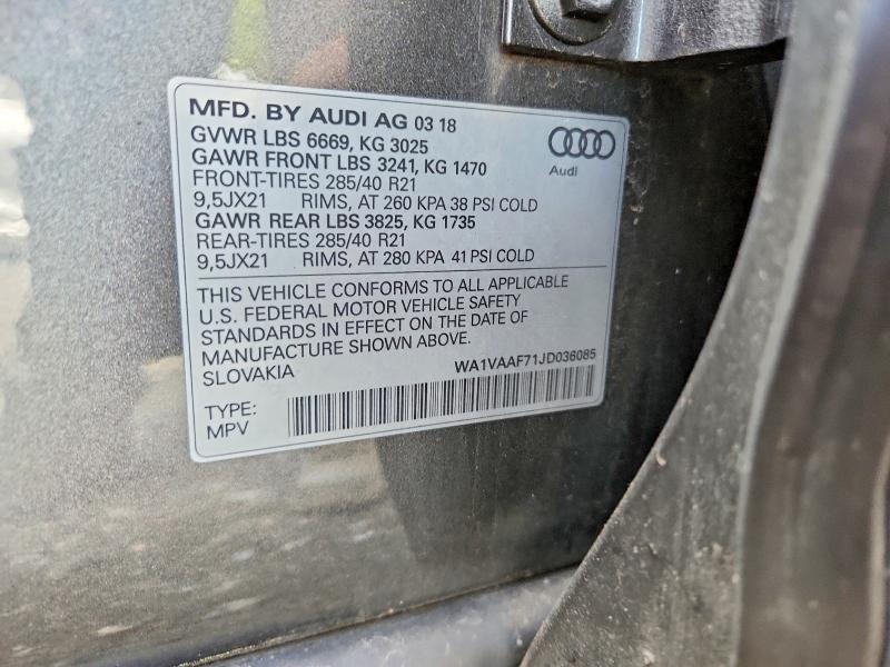 Aukcja sprzedaży 2018 Audi Q7, vin: WA1VAAF71JD036085, numer aukcji: 69776636
