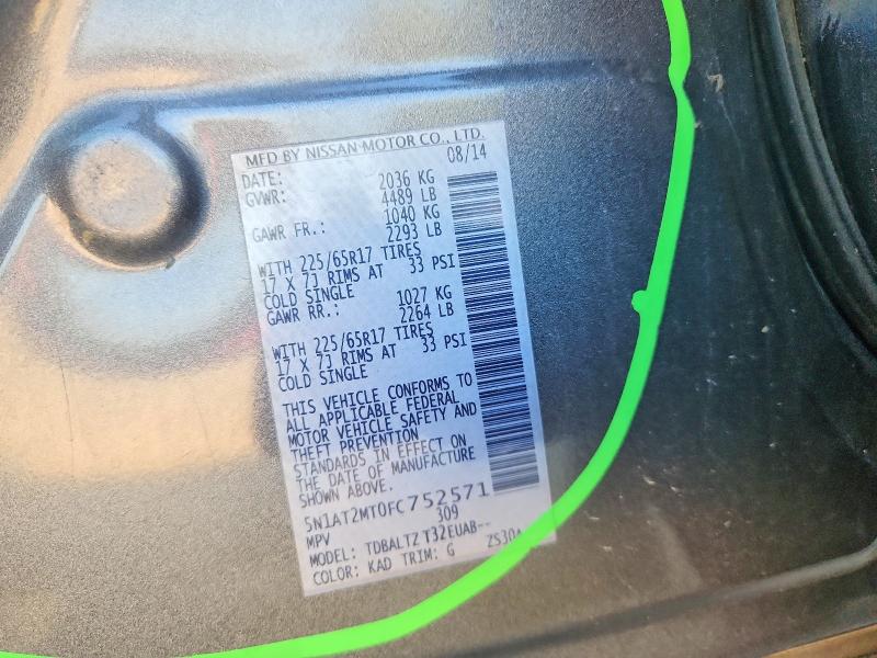 Aukcja sprzedaży 2015 Nissan Rogue, vin: 5N1AT2MT0FC752571        , numer aukcji: 67504076