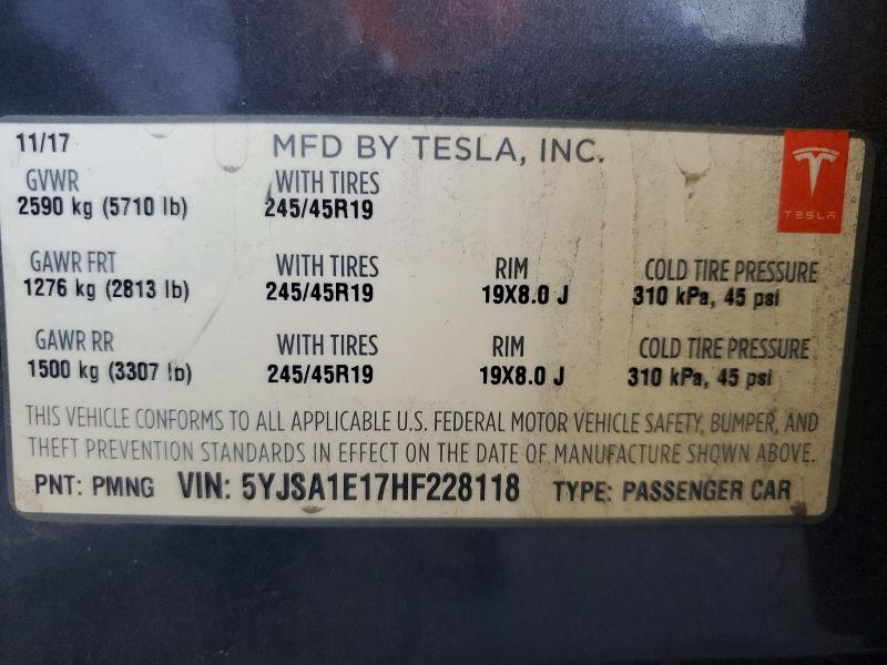 Aukcja sprzedaży 2017 Tesla Model S, vin: 5YJSA1E17HF228118, numer aukcji: 68277646