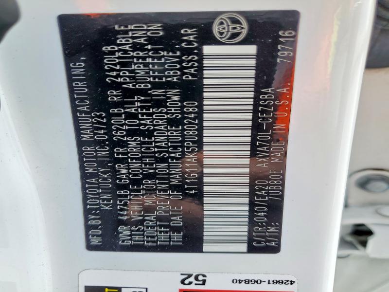 Auction sale of the 2023 Toyota Camry, vin: 4T1G11AK5PU802480, lot number: 69347456