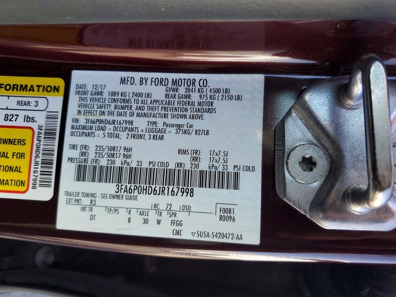 68443076 :رقم المزاد ، 3FA6P0HD6JR167998 vin ، 2018 Ford Fusion مزاد بيع