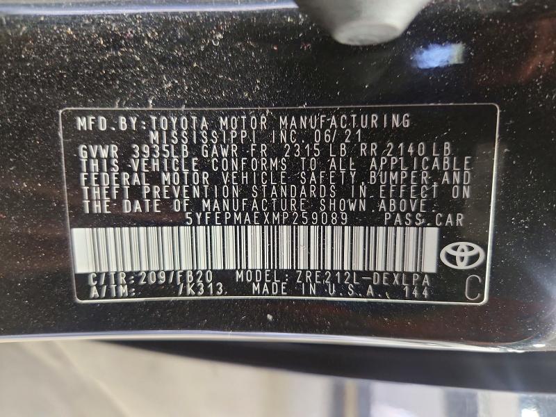 Продаж на аукціоні авто 2021 Toyota Corolla, vin: 5YFEPMAEXMP259089, номер лоту: 67247416