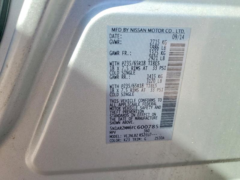 Aukcja sprzedaży 2015 Nissan Pathfinder, vin: 5N1AR2MM6FC600785, numer aukcji: 67731816