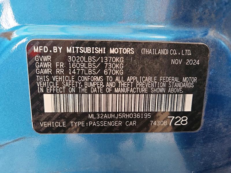 Продаж на аукціоні авто 2024 Mitsubishi Mirage, vin: ML32AUHJ5RH036195, номер лоту: 69399646