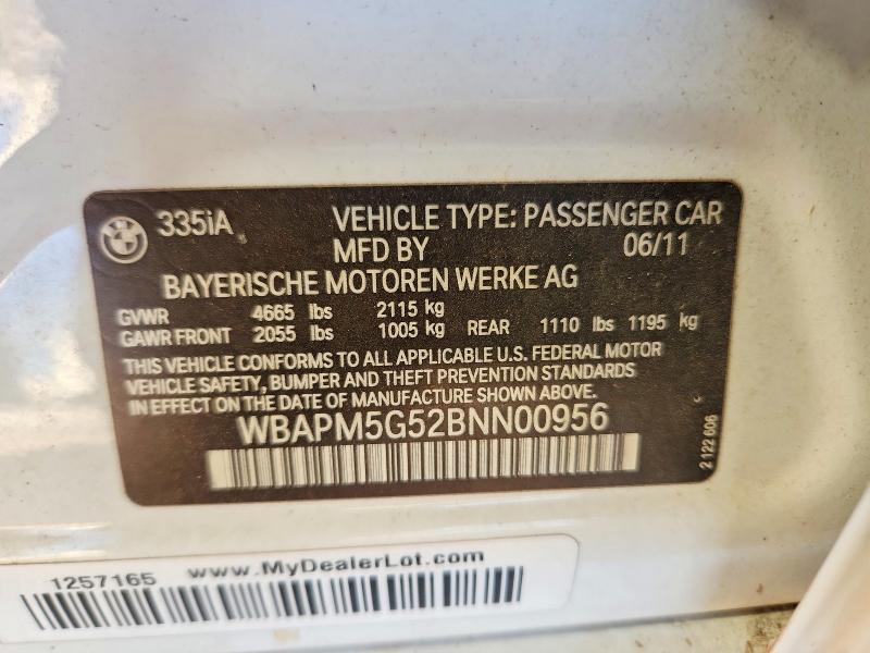 69299006 :رقم المزاد ، WBAPM5G52BNN00956 vin ، 2011 Bmw 335 مزاد بيع