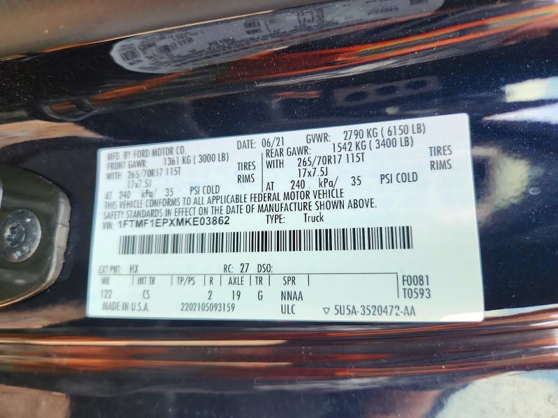 Aukcja sprzedaży 2021 Ford F150, vin: 1FTMF1EPXMKE03862, numer aukcji: 68796826
