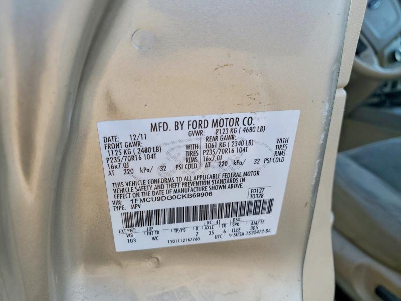 67407196 :رقم المزاد ، 1FMCU9DG0CKB69906 vin ، 2012 Ford Escape مزاد بيع