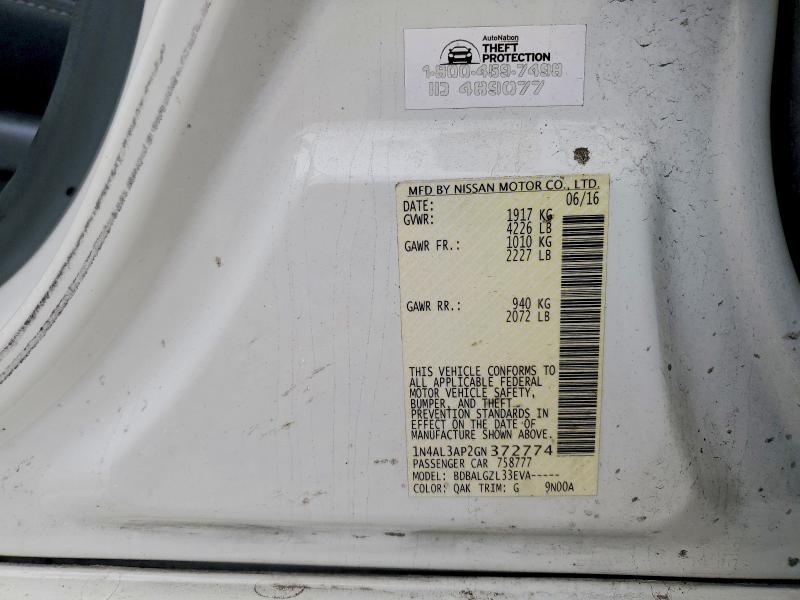2016 Nissan Altima მანქანა იყიდება აუქციონზე, vin: 1N4AL3AP2GN372774, აუქციონის ნომერი: 70907906