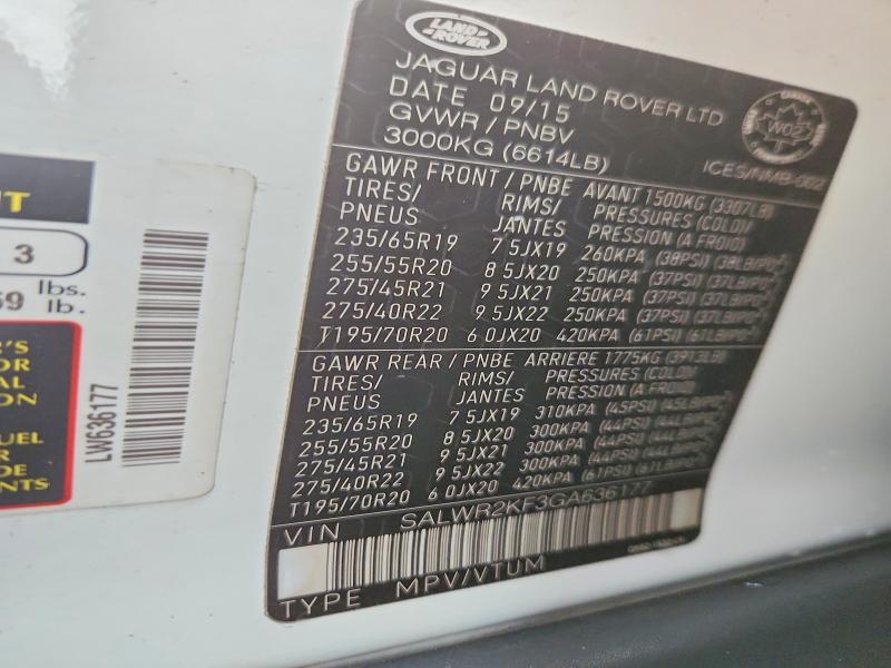 Aukcja sprzedaży 2016 Land Rover Range Rover Sport, vin: SALWR2KF3GA636177, numer aukcji: 69390986