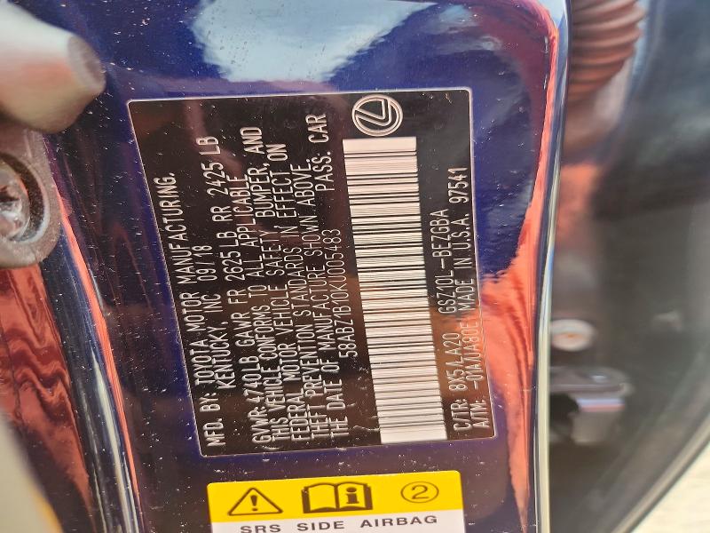 68986226 :رقم المزاد ، 58ABZ1B10KU005483 vin ، 2019 Lexus Es مزاد بيع