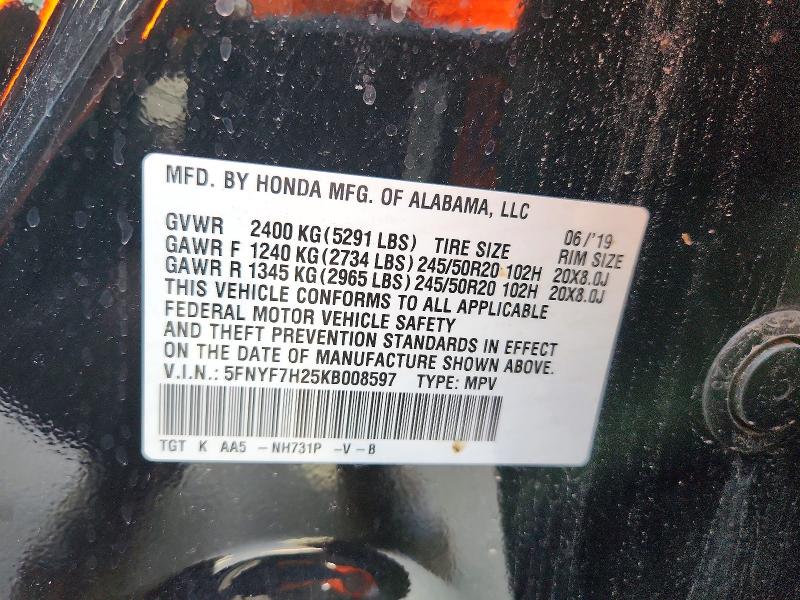 Продаж на аукціоні авто 2019 Honda Passport, vin: 5FNYF7H25KB008597, номер лоту: 67467216