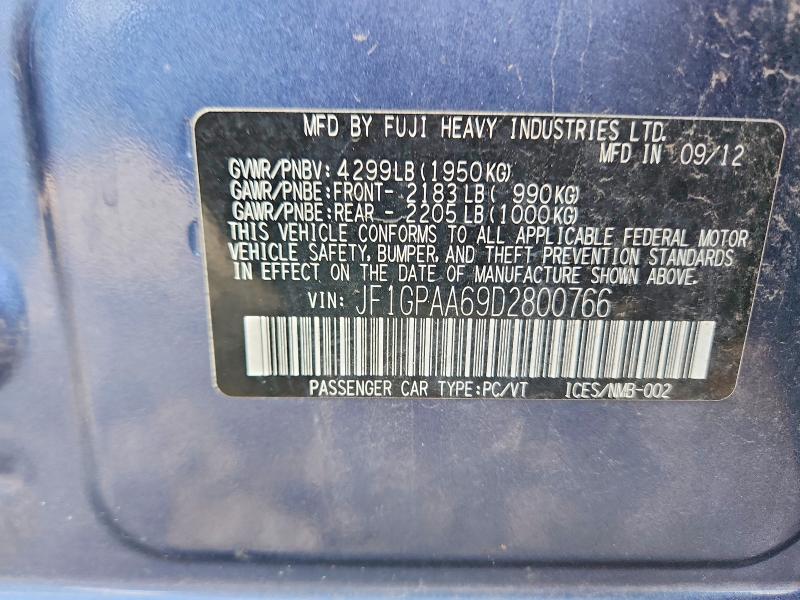 70108226 :رقم المزاد ، JF1GPAA69D2800766 vin ، 2013 Subaru Impreza مزاد بيع