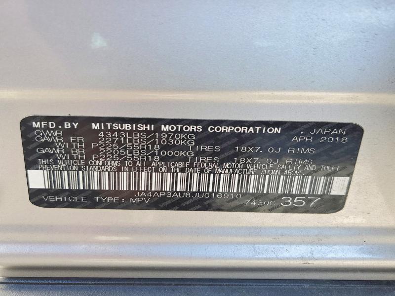 66835246 :رقم المزاد ، JA4AP3AU8JU016910 vin ، 2018 Mitsubishi Outlander Sport مزاد بيع