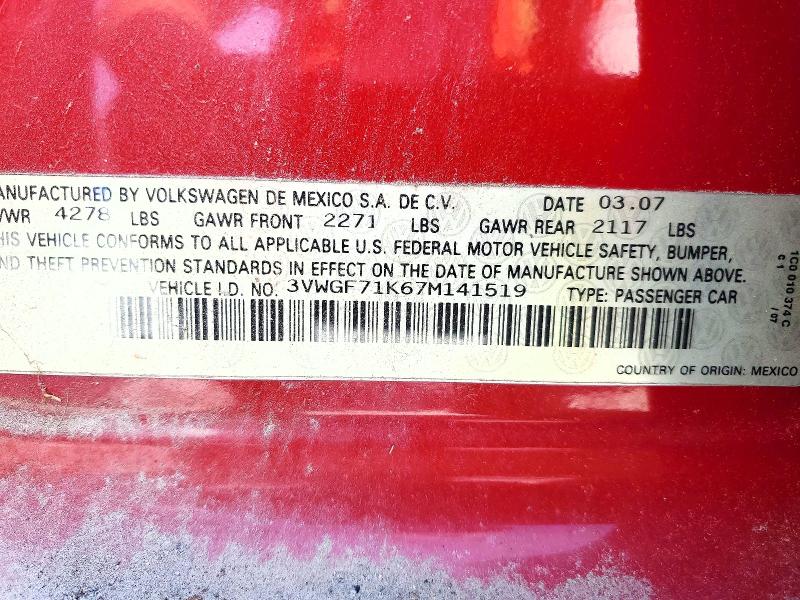 Продажа на аукционе авто 2007 Volkswagen Jetta, vin: 3VWGF71K67M141519, номер лота: 68423866