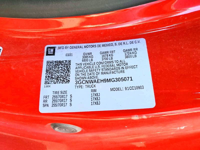 67896936 :رقم المزاد ، 3GCNWAEH9MG305071 vin ، 2021 Chevrolet Silverado مزاد بيع