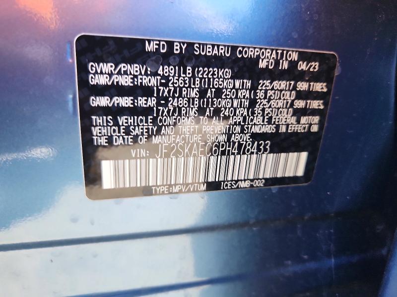 70408556 :رقم المزاد ، JF2SKAEC6PH478433 vin ، 2023 Subaru Forester مزاد بيع
