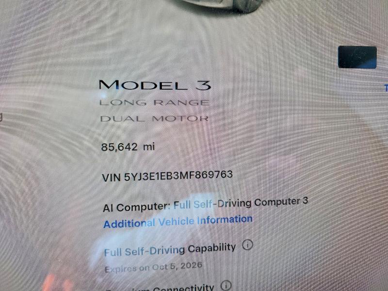 68690706 :رقم المزاد ، 5YJ3E1EB3MF869763 vin ، 2021 Tesla Model 3 مزاد بيع