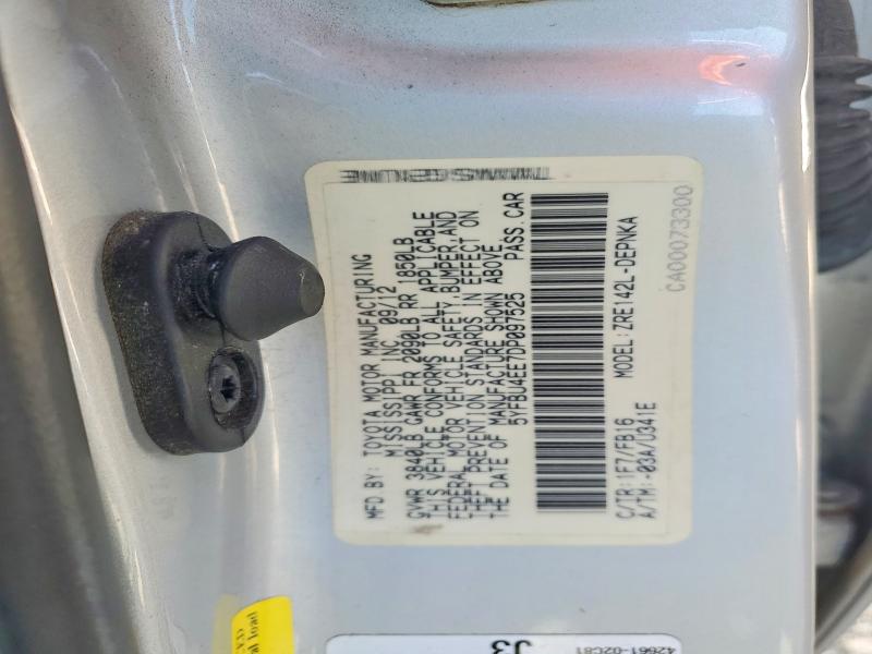 68745776 :رقم المزاد ، 5YFBU4EE7DP097525 vin ، 2013 Toyota Corolla مزاد بيع