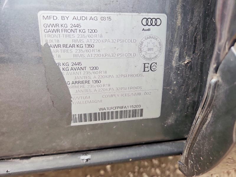2015 Audi Q5 Premium მანქანა იყიდება აუქციონზე, vin: WA1LFCFP8FA115203, აუქციონის ნომერი: 68949316