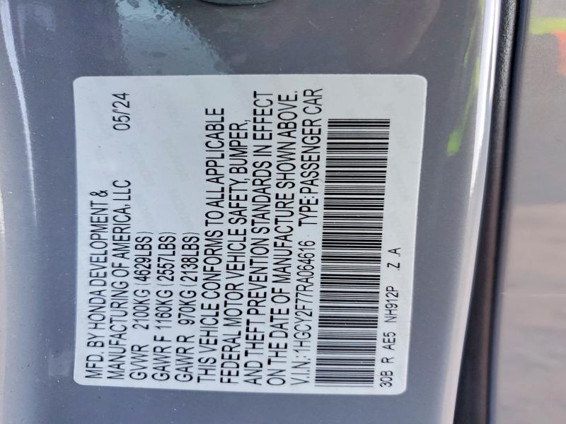 2024 Honda Accord მანქანა იყიდება აუქციონზე, vin: 1HGCY2F77RA064616, აუქციონის ნომერი: 67085706