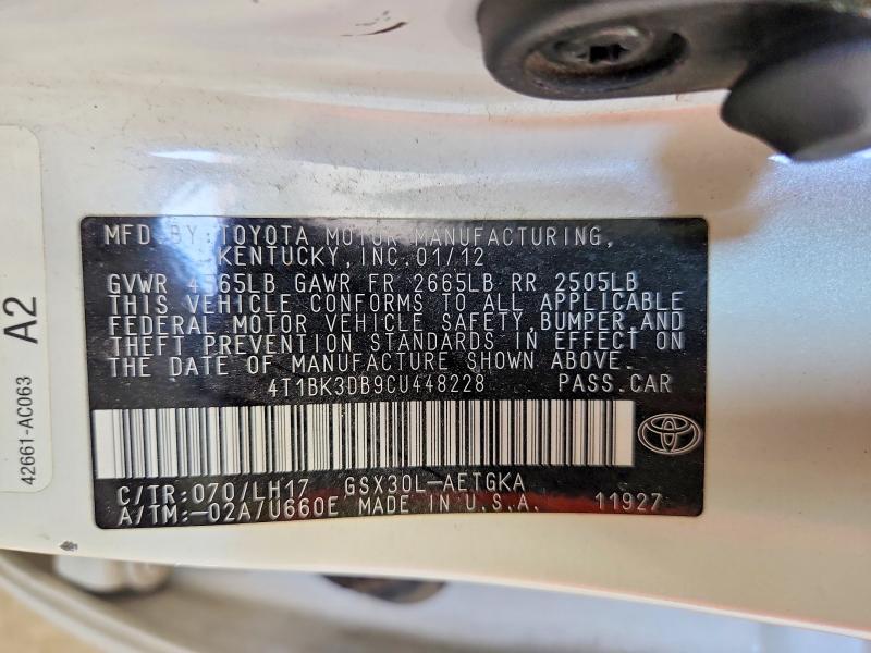 2012 Toyota Avalon მანქანა იყიდება აუქციონზე, vin: 4T1BK3DB9CU448228, აუქციონის ნომერი: 68012116