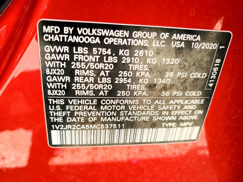 Aukcja sprzedaży 2021 Volkswagen Atlas, vin: 1V2JR2CA5MC537511, numer aukcji: 67992746