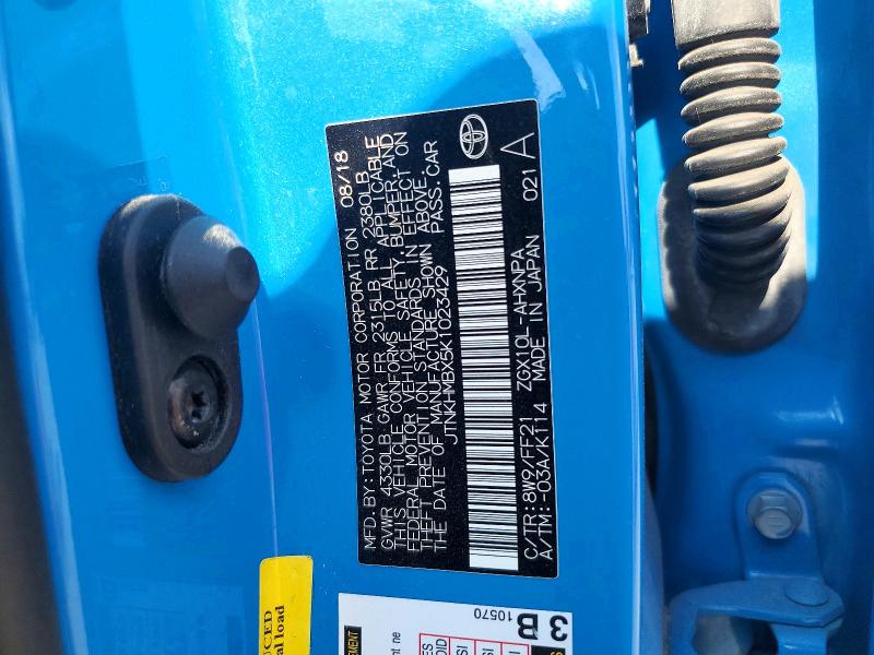 70310656 :رقم المزاد ، JTNKHMBX5K1023429 vin ، 2019 Toyota C-hr مزاد بيع