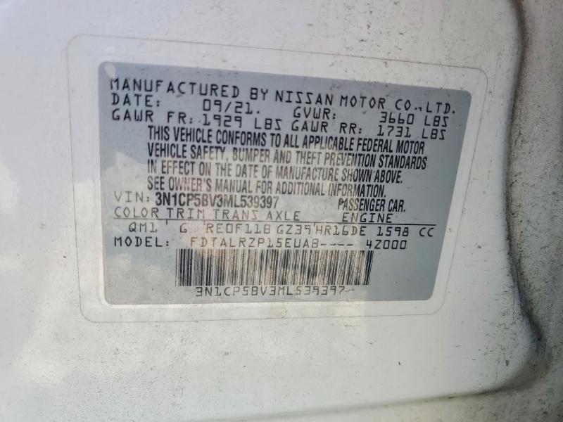 Aukcja sprzedaży 2021 Nissan Kicks, vin: 3N1CP5BV3ML539397, numer aukcji: 67536776
