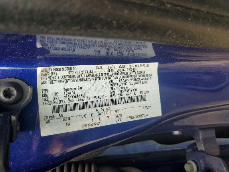 2012 Ford Focus მანქანა იყიდება აუქციონზე, vin: 1FAHP3F28CL464414, აუქციონის ნომერი: 68668506
