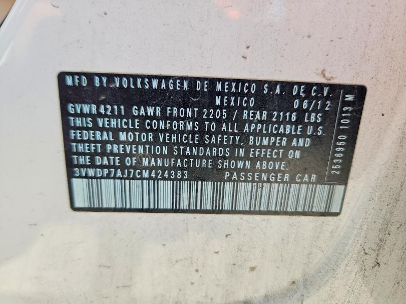 56980086 :رقم المزاد ، 3VWDP7AJ7CM424383 vin ، 2012 Volkswagen Jetta مزاد بيع