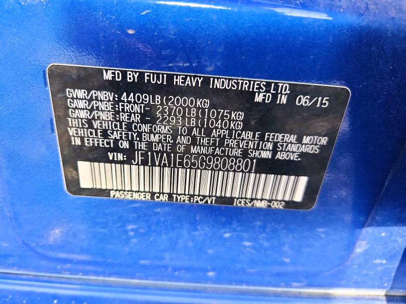 70518726 :رقم المزاد ، JF1VA1E65G9808801 vin ، 2016 Subaru Wrx مزاد بيع